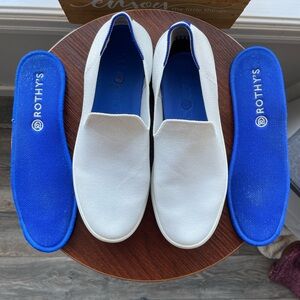 Rothy's White Slip-On Flats with Blue Insoles